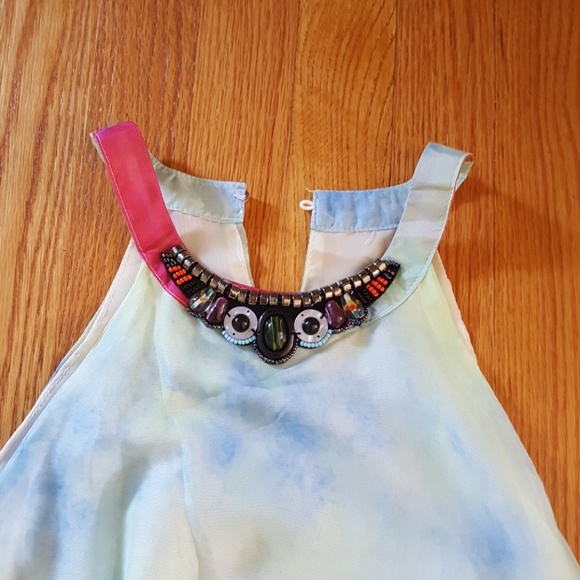 Rainbow tie dye chiffon maxi dress with beaded col - Picture 2 of 2